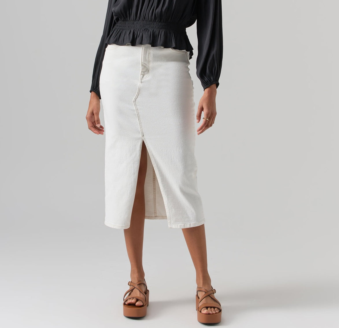 Sanctuary Denim Midi Skirt in Chalk