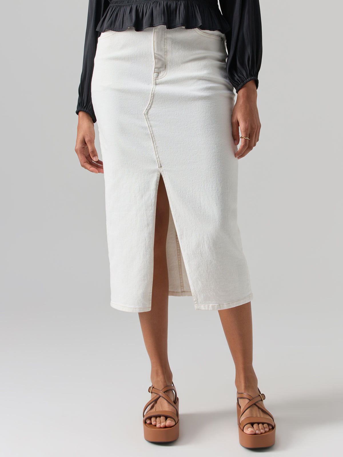 Sanctuary Denim Midi Skirt in Chalk