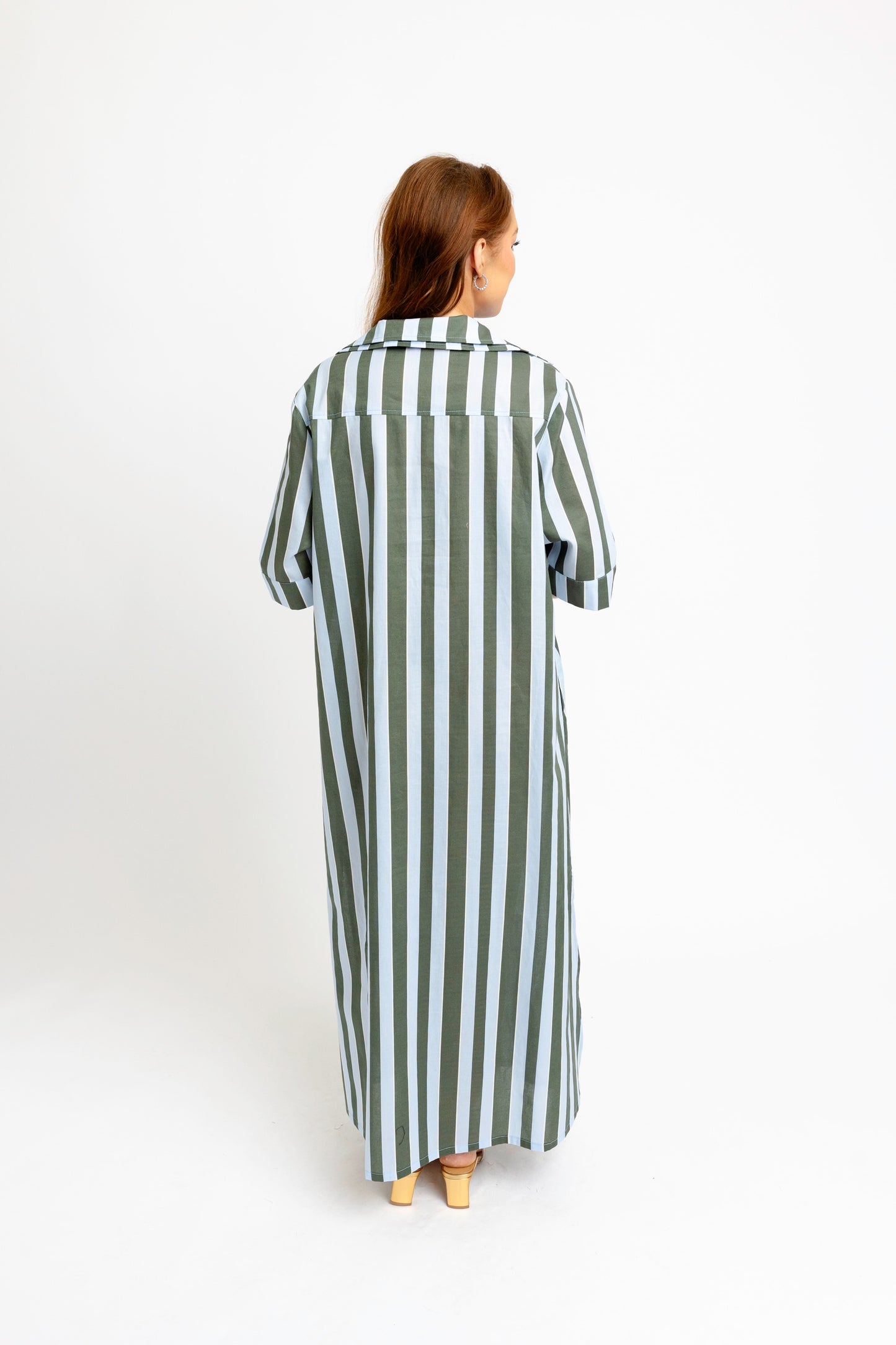 Karlie Maxi Shirt Dress in Bold Stripe Blue