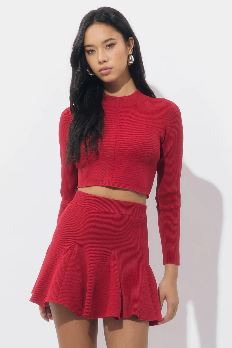 Adelyn Rae Carrie High Neck Long Sleeve Knit Top in Red
