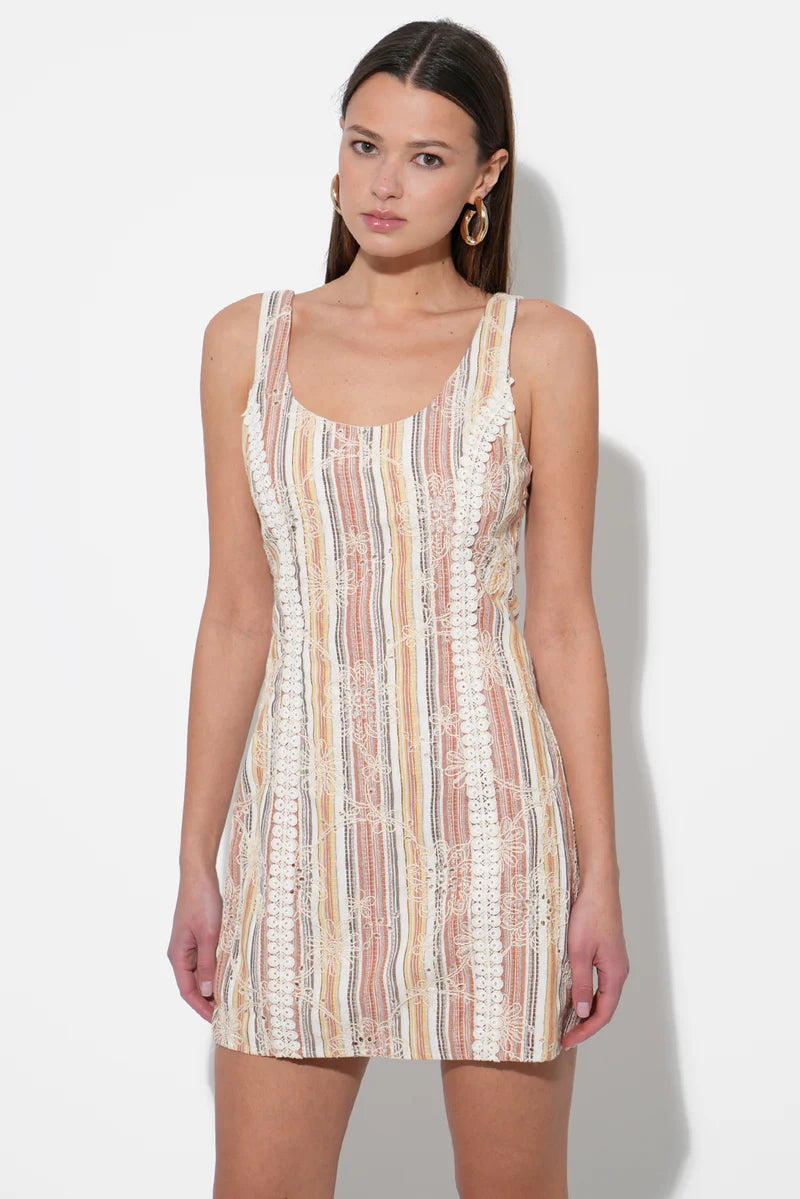 Adelyn Rae Jace Embroidered Mini Dress in Multi Rust