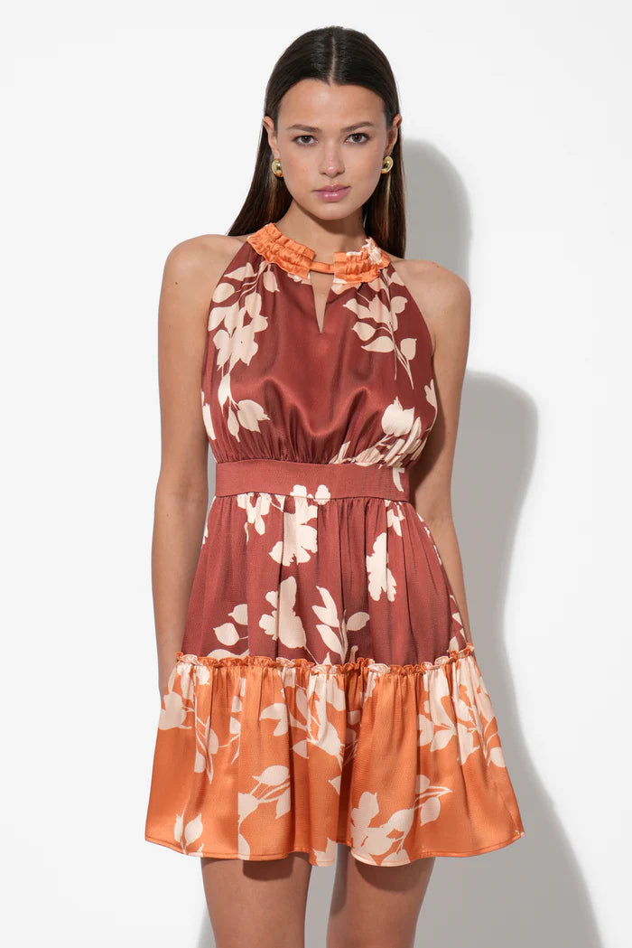 Adelyn Rae Traci Two-Toned Halter Dress in Marigold Brown