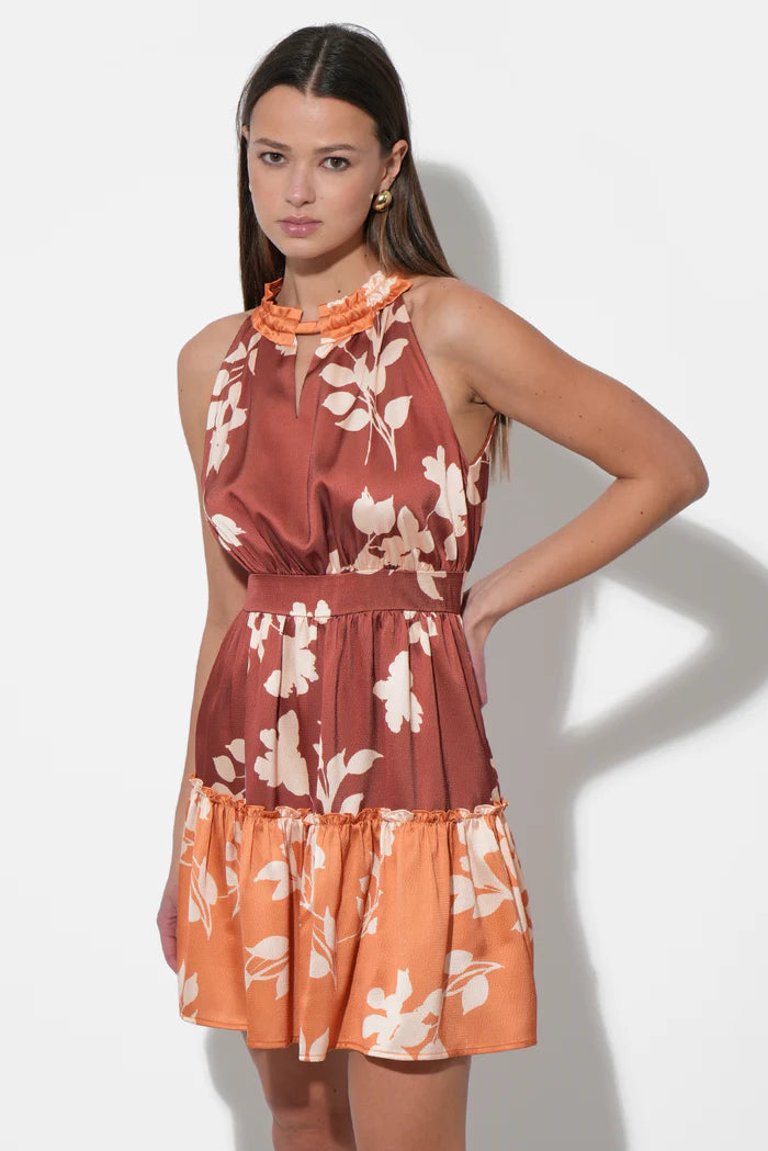 Adelyn Rae Traci Two-Toned Halter Dress in Marigold Brown