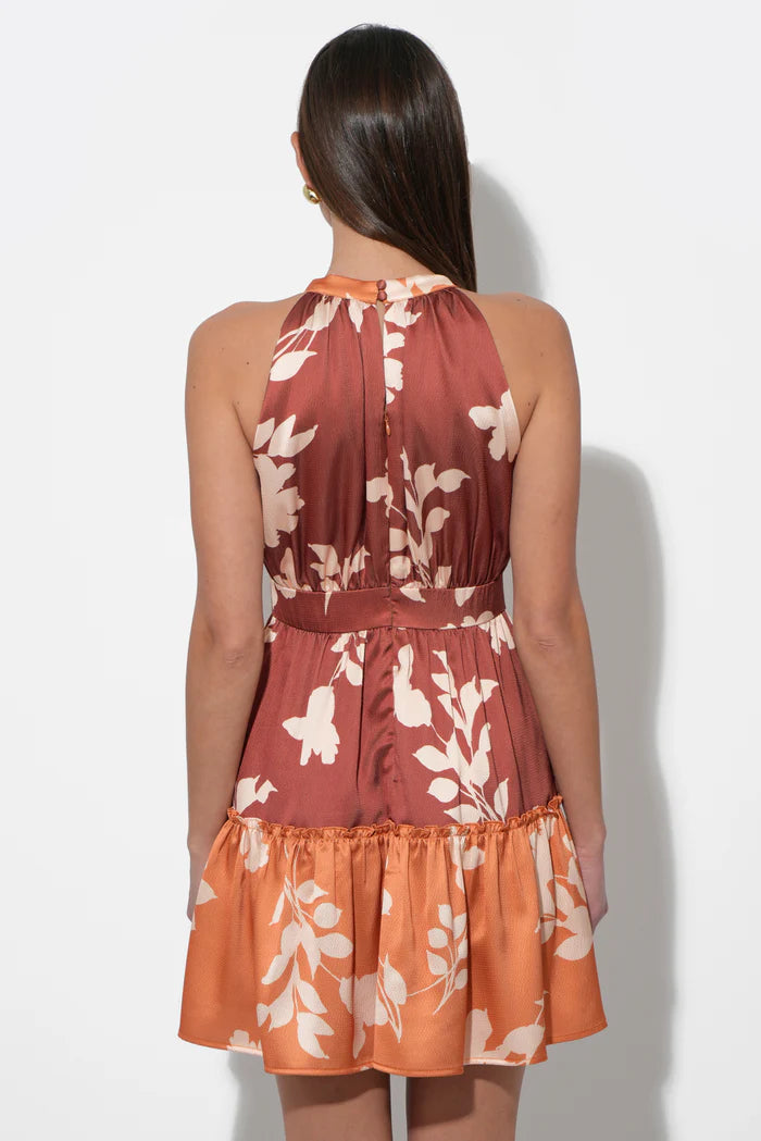Adelyn Rae Traci Two-Toned Halter Dress in Marigold Brown