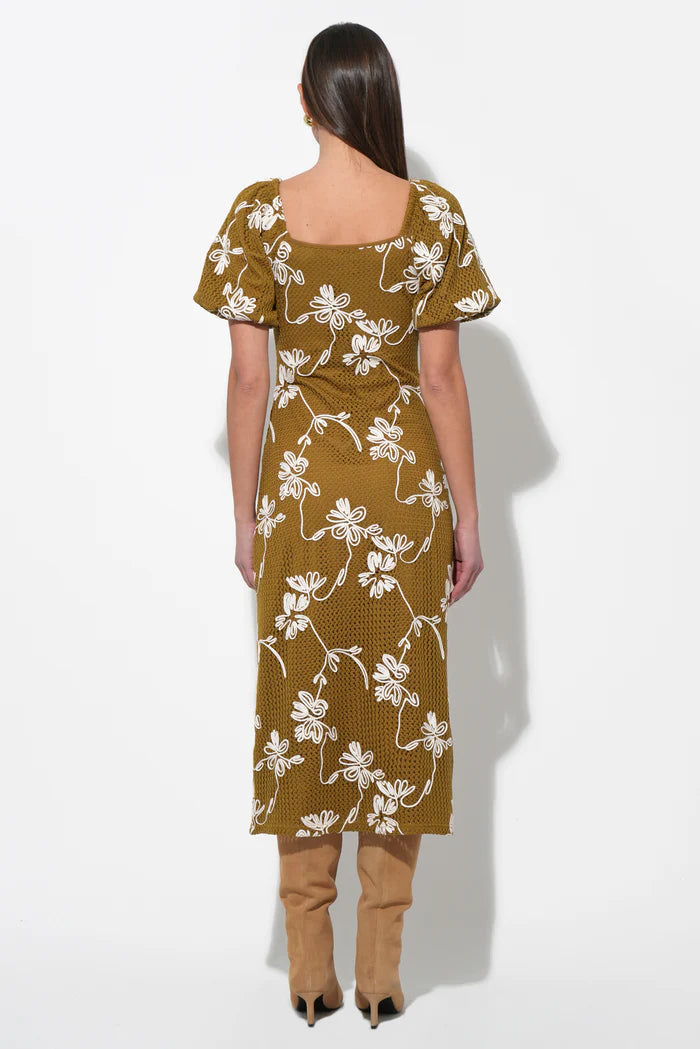 Anora Knit Printed Dress in Moss
