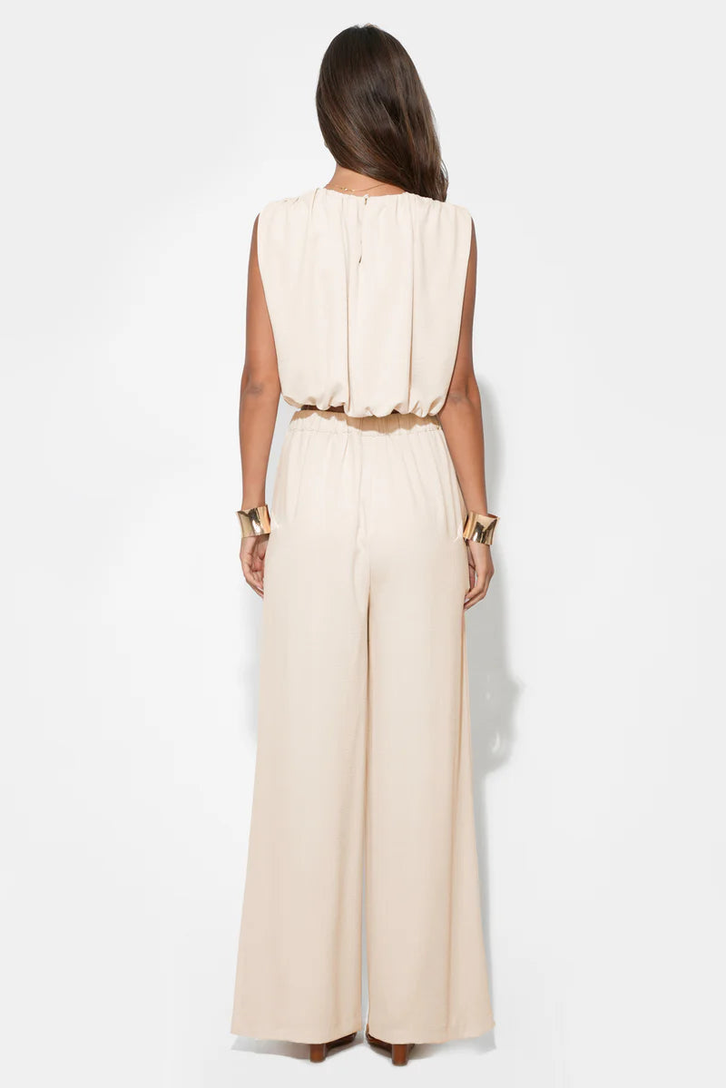 Adelyn Rae Iris Textured Satin Pants in Cream