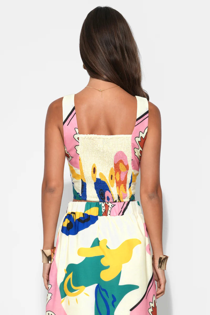 Adelyn Rae Kylie Square Neck Smocked Back Printed Top