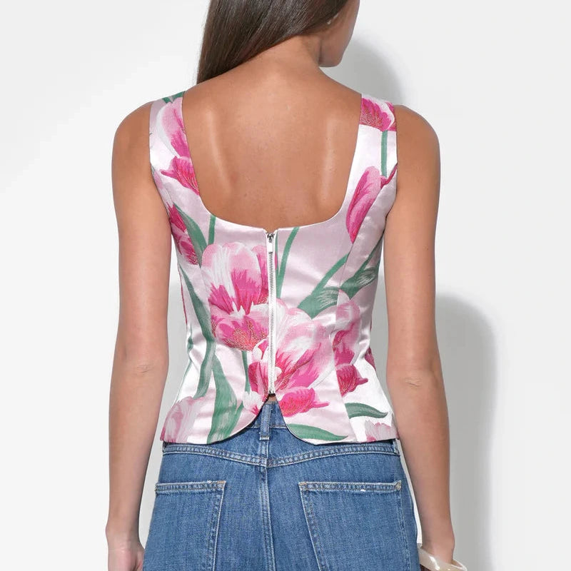 Adelyn Rae Sienna Sleeveless Jacquard Top in Tulip Floral