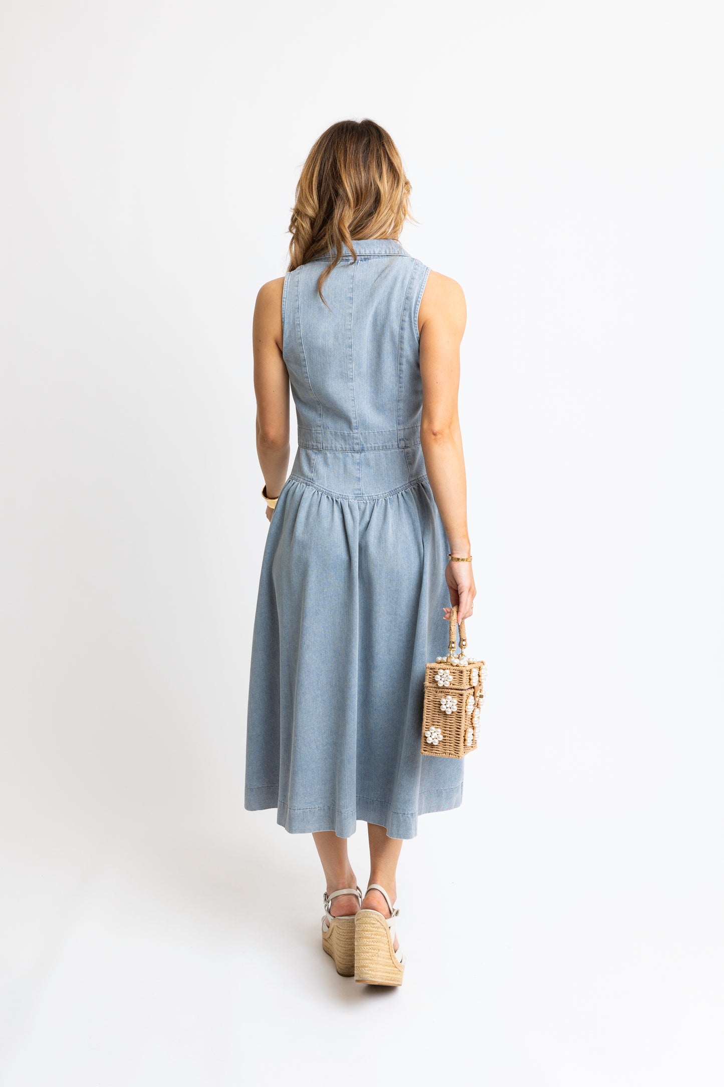 Karlie 80's Denim Midi Dress in Light Wash Blue