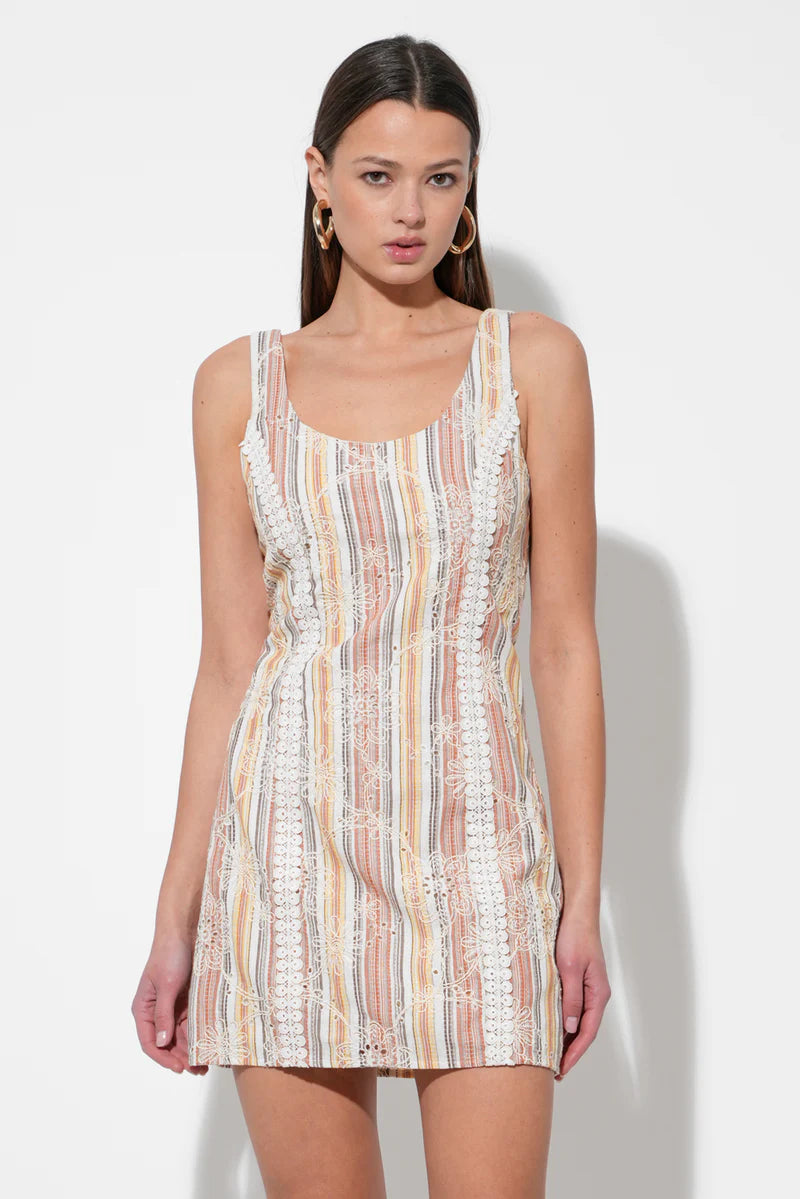 Adelyn Rae Jace Embroidered Mini Dress in Multi Rust