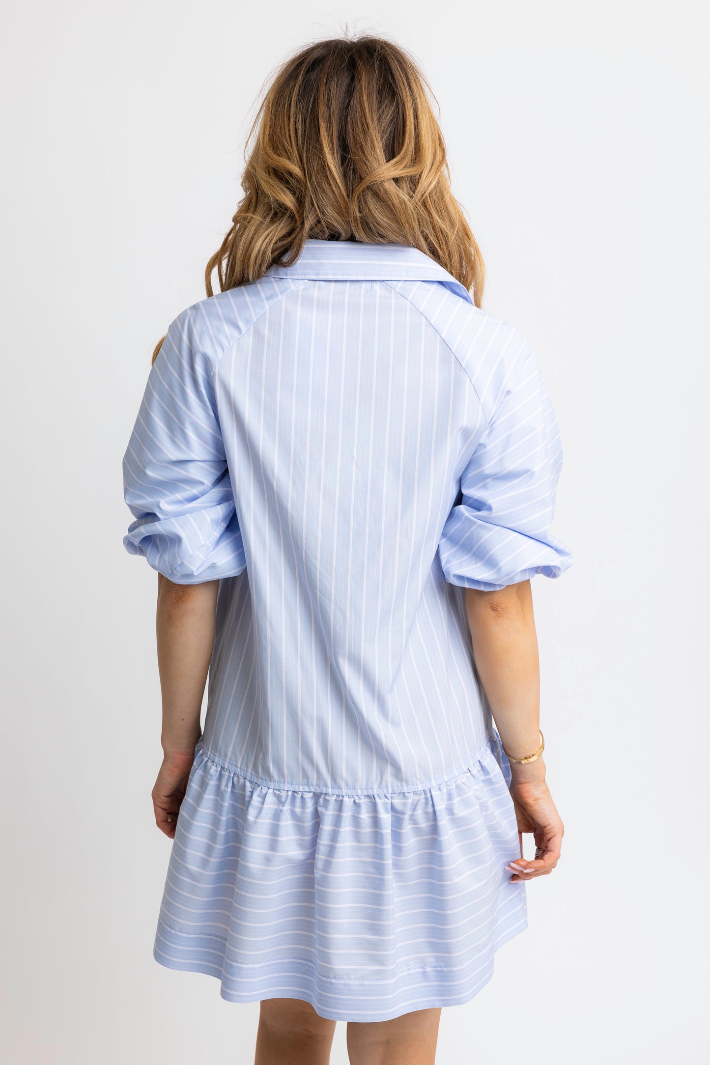Karlie Striped Poplin Dress in Powder Blue