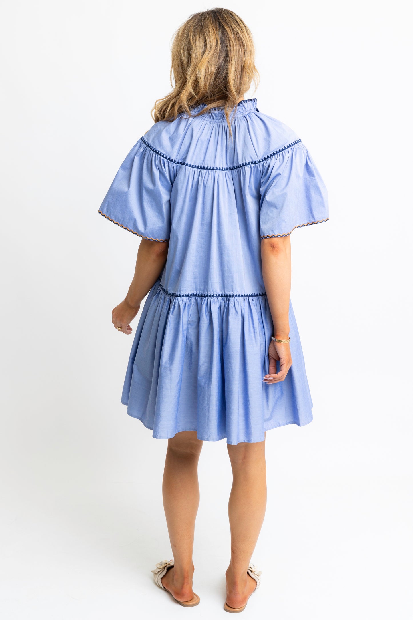 Karlie V-Neck Dress in Blue