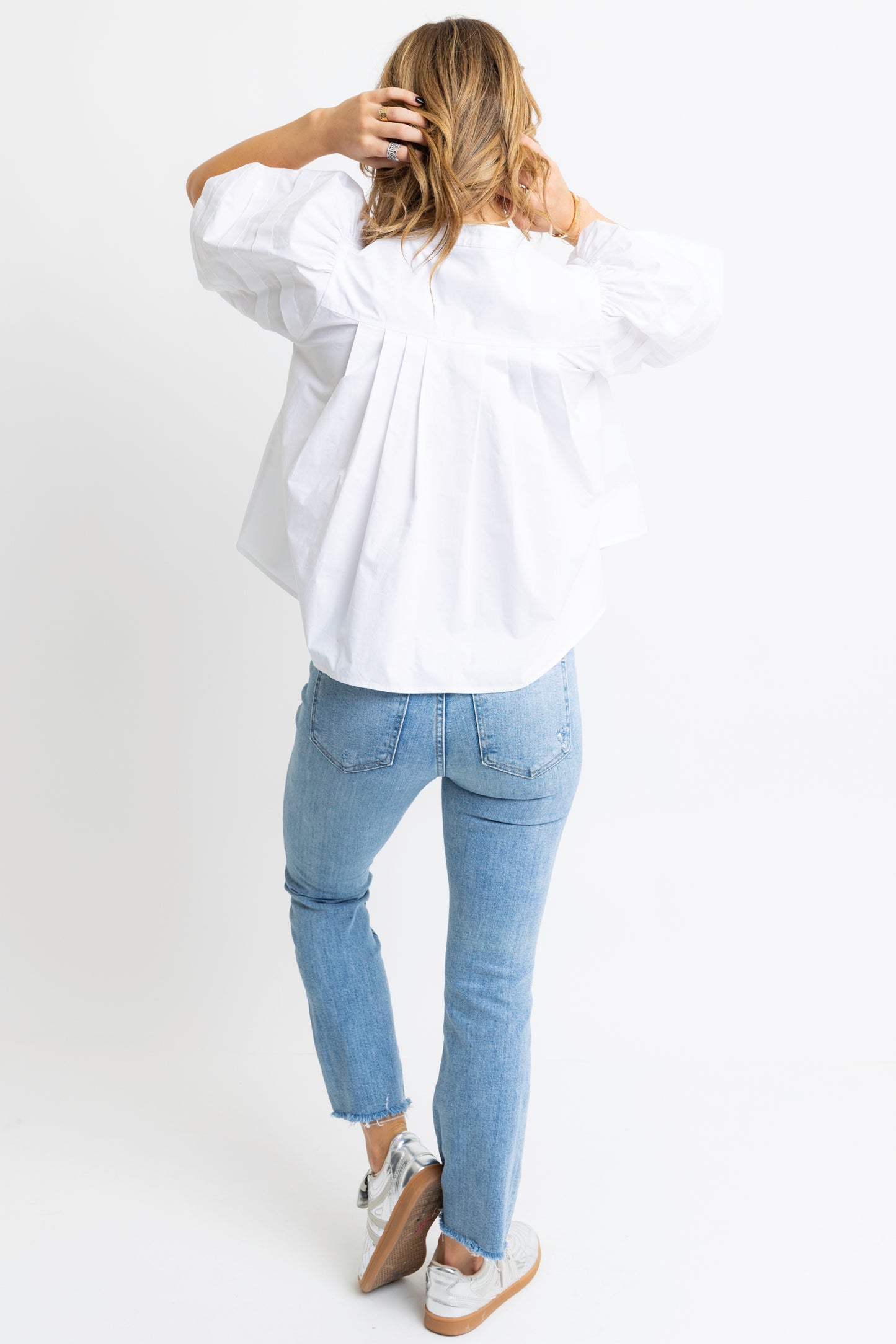Karlie Poplin Pleated Top in White