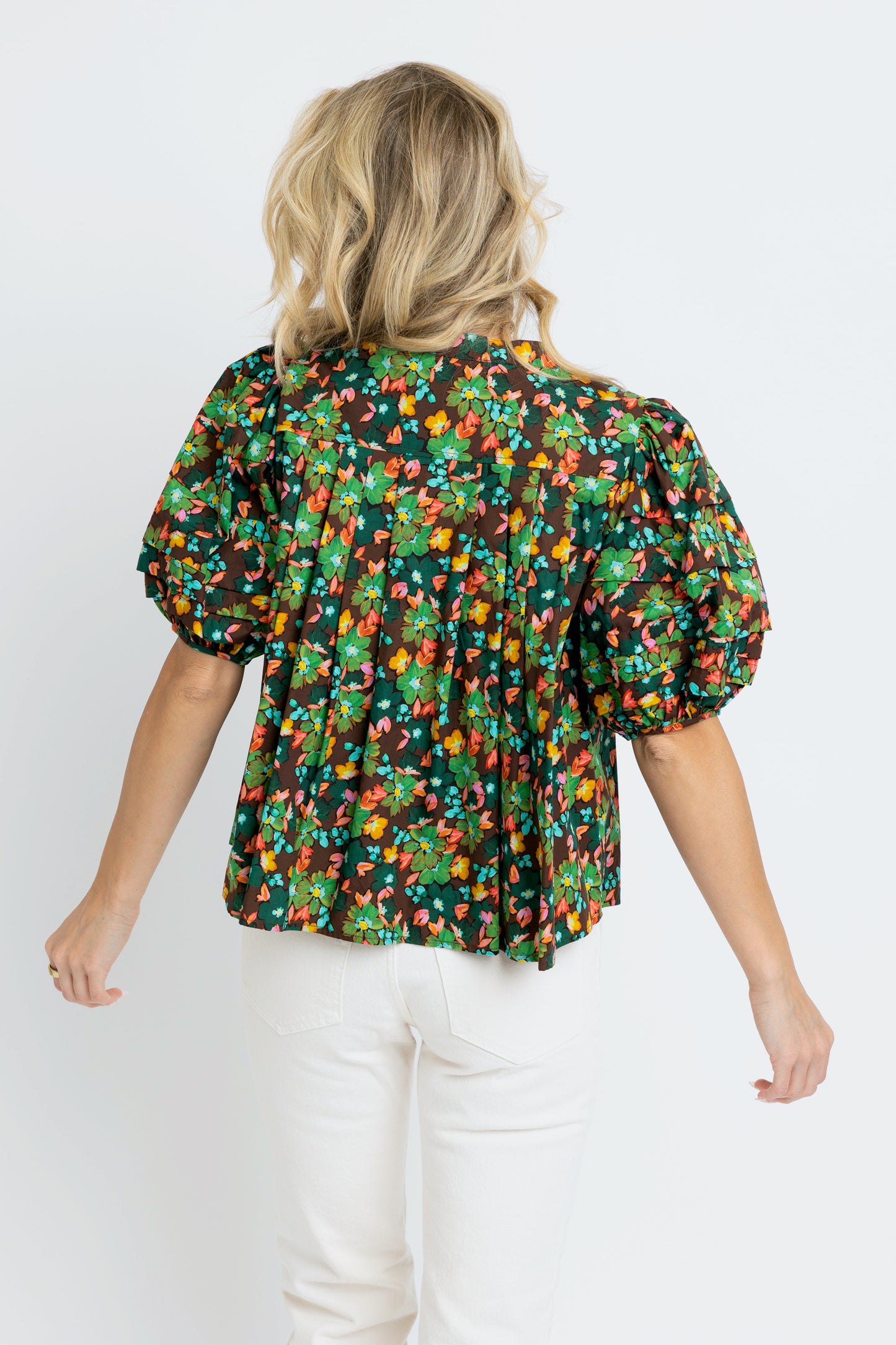 Karlie Puff Sleeve Floral Top in Chocolate