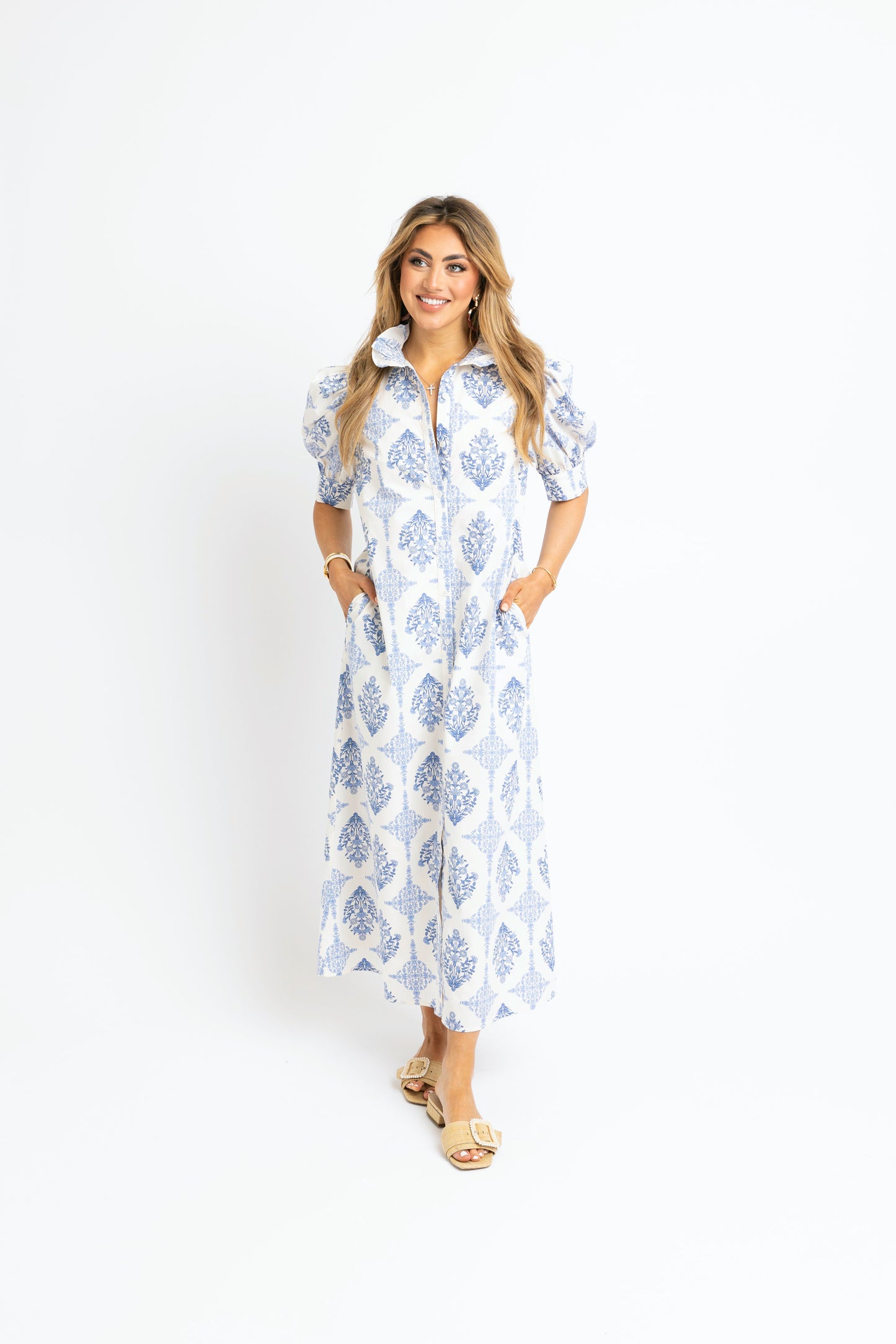 Karlie Puff Sleeve Maxi Dress in French Vintage Blue
