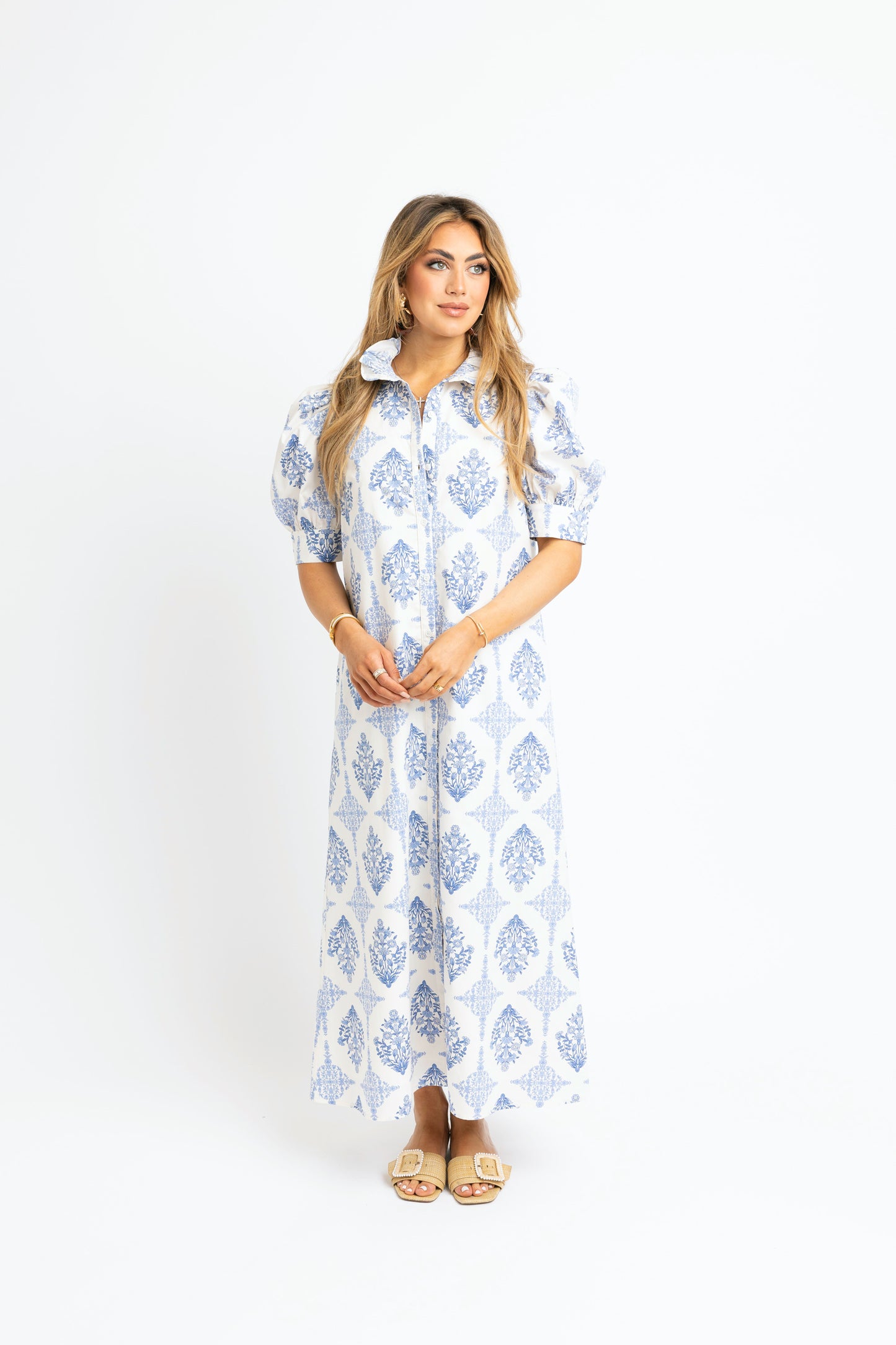 Karlie Puff Sleeve Maxi Dress in French Vintage Blue