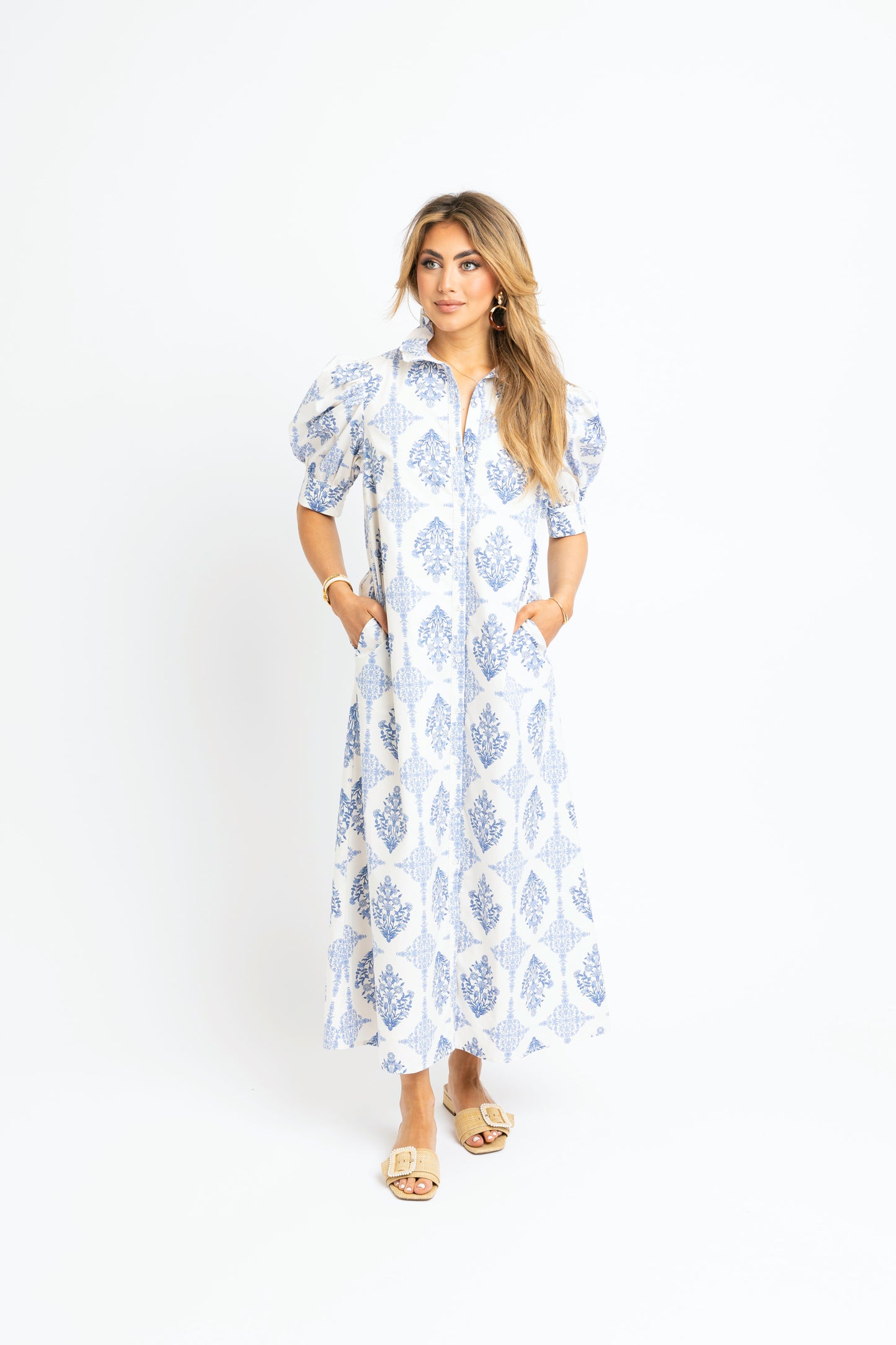 Karlie Puff Sleeve Maxi Dress in French Vintage Blue