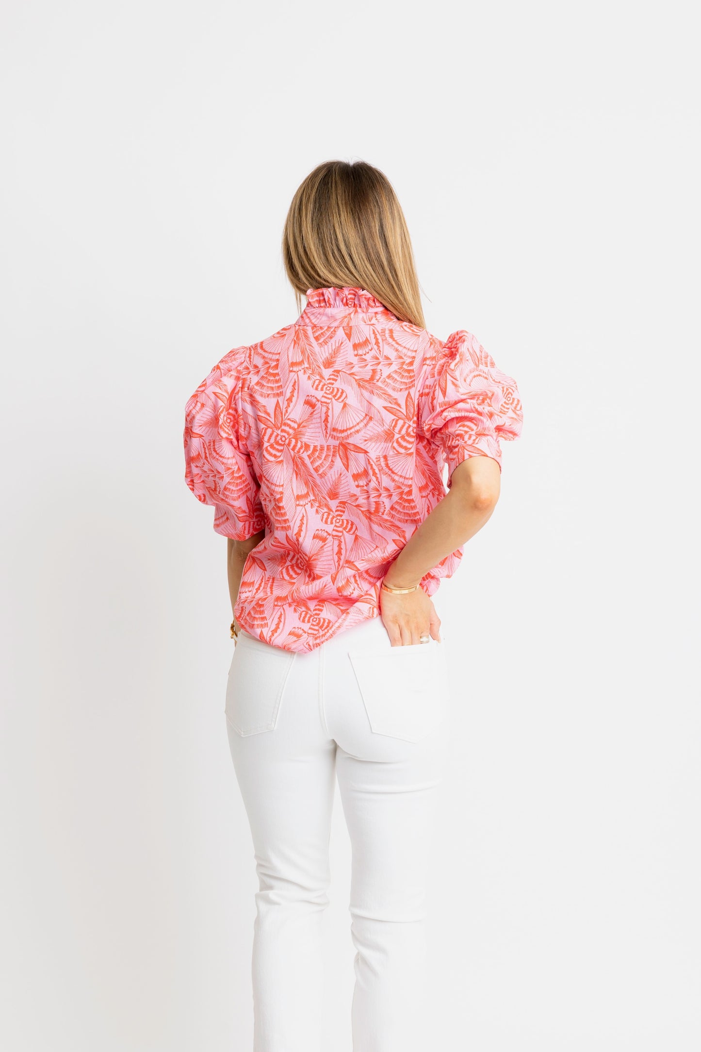 Karlie Linen Buttondown in Tropical Pink
