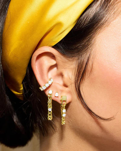Melinda Maria Baby Julian Triple Diamond Soft Chain Hoops in Gold