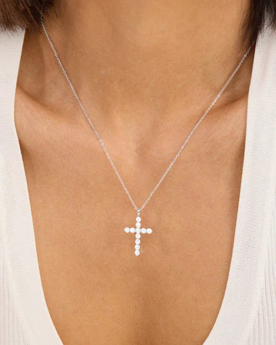 Melinda Maria Oh She Fancy Small Cross Pendant Necklace in Silver