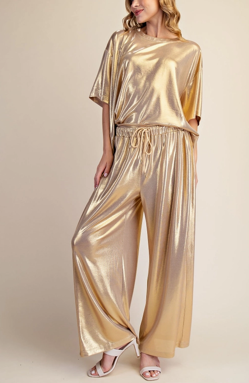 Oversized Lurex Blouse in Champagne