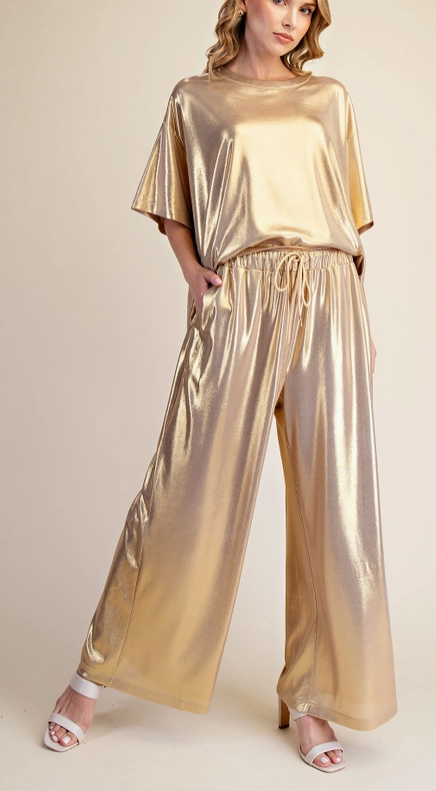 Lurex Wide Leg Pants in Champagne