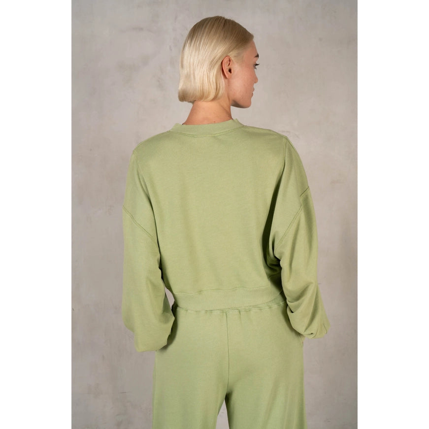 Mineral Wash Cropped Sweatshirt Set in Sage