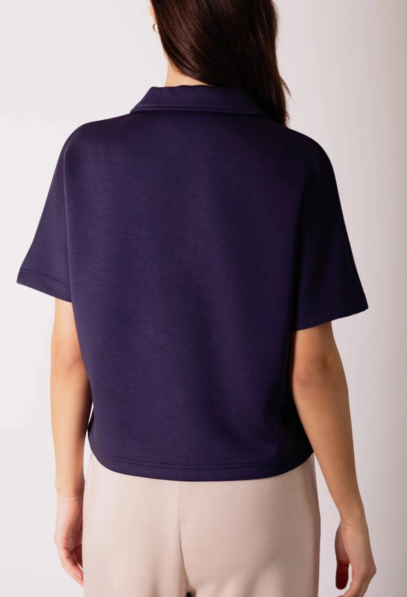 P.Cill Zip Front Short Sleeve Top in Navy