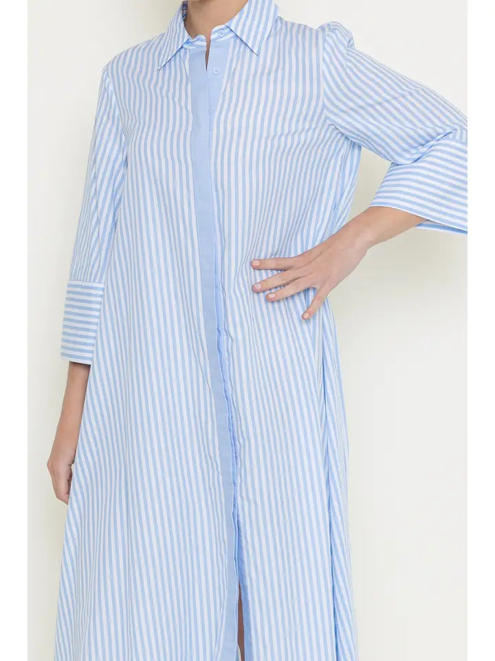 Flowy Striped Buttondown Dress in Powder Blue