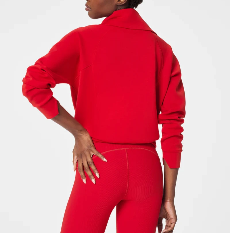Spanx Air Essentials Half Zip Pullover in Red