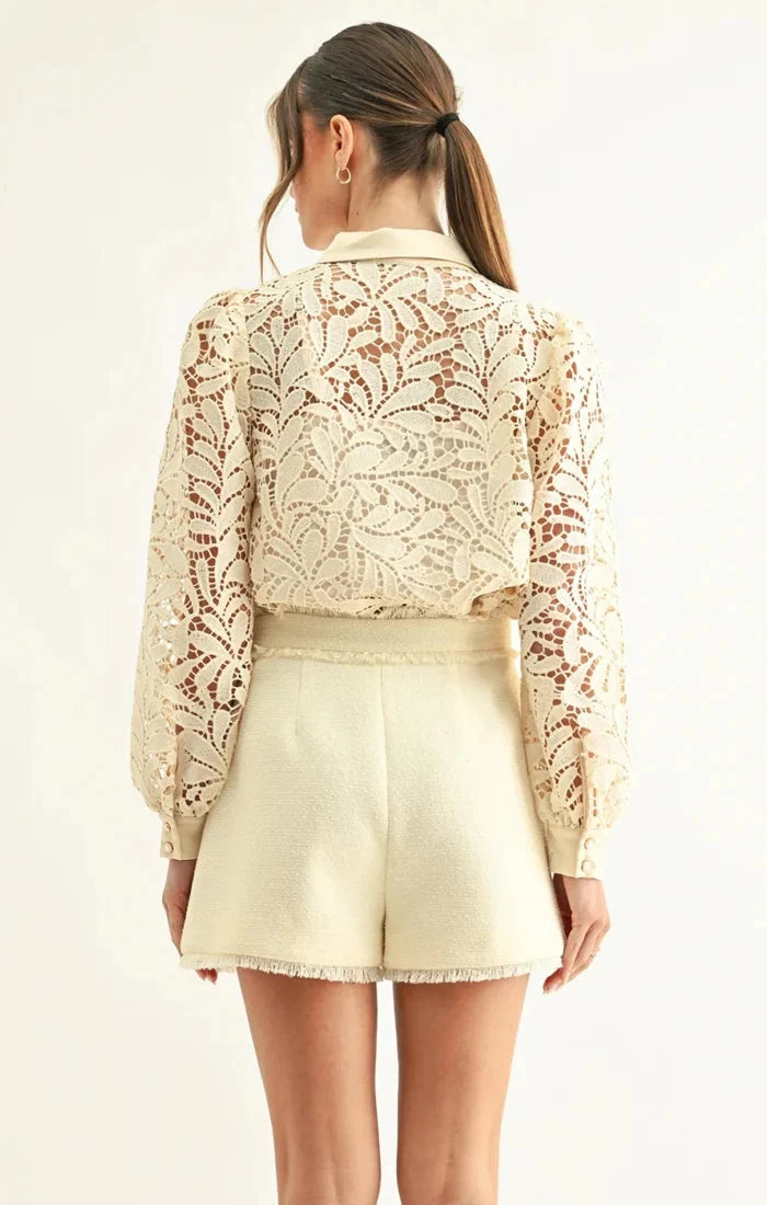 Adelyn Rae Diora Lace Buttondown in Ivory