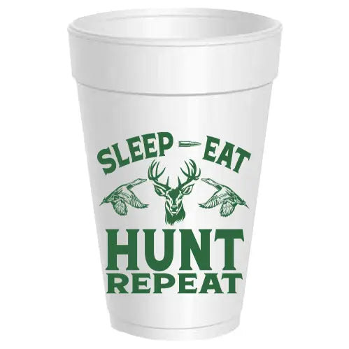 Set of 10 Styrofoam Cups in Sleep Eat Hunt Repeat