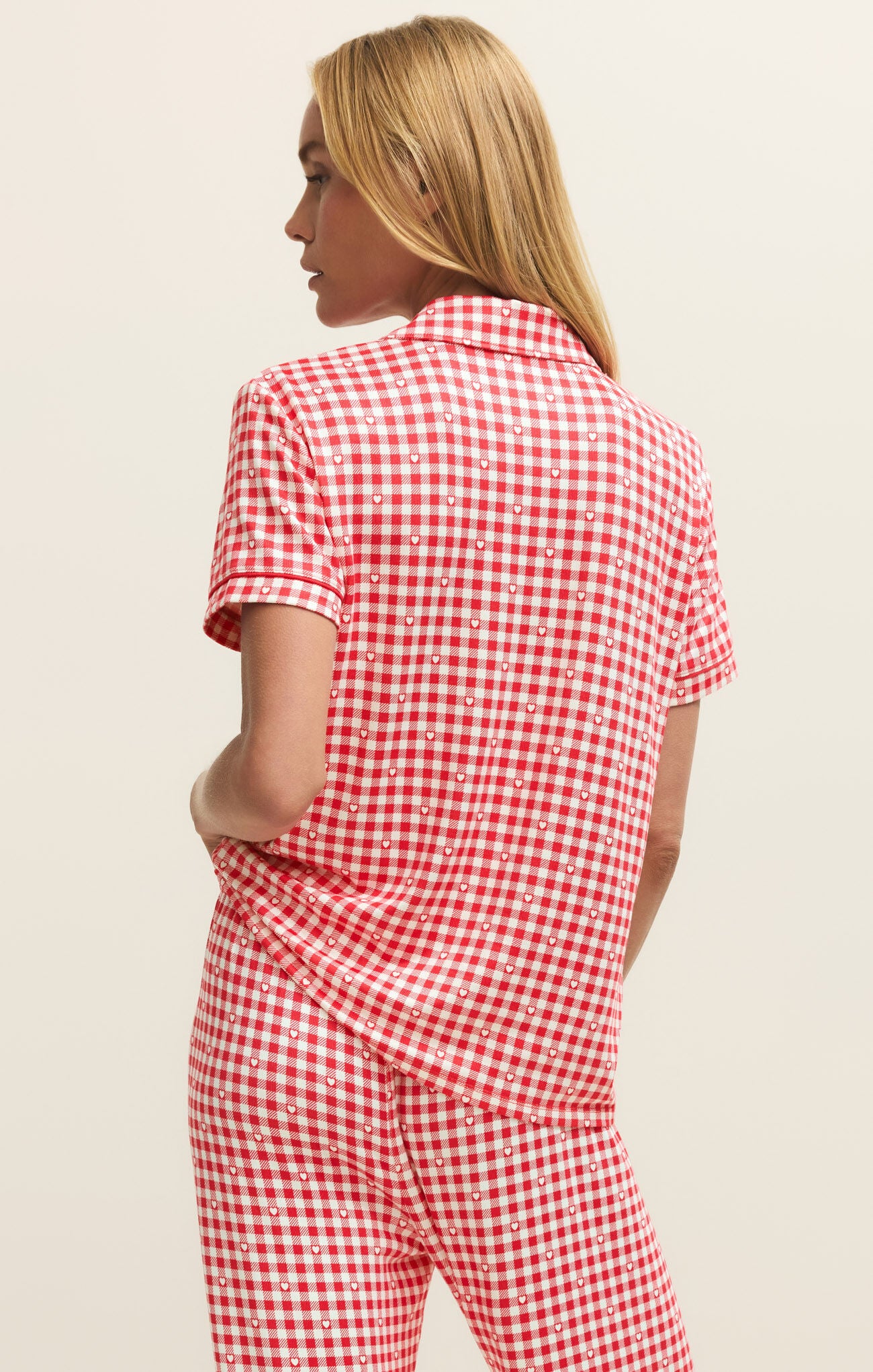 Z Supply Gingham Hearts Pajama Buttondown Top in Kiss Me Red