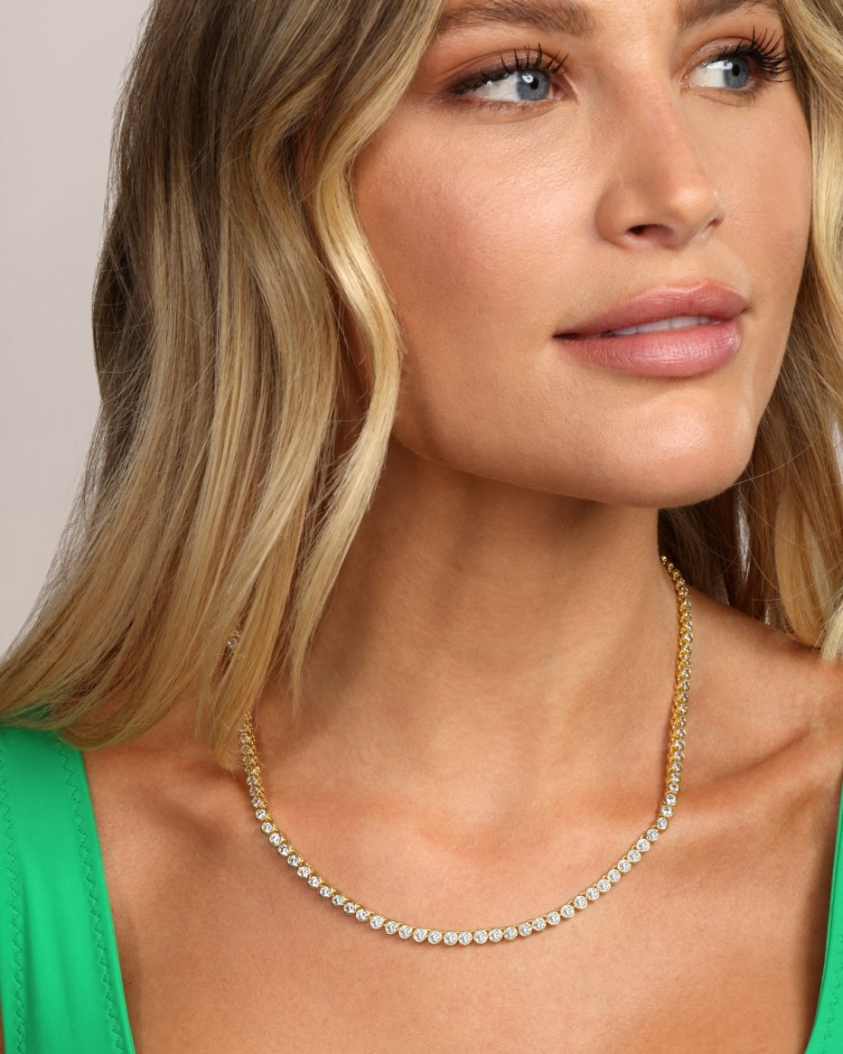 Melinda Maria Baroness Tennis Necklace in Gpold