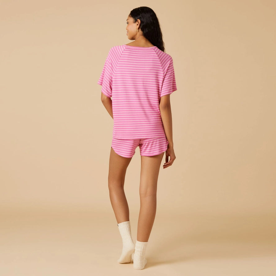 Softies Dream Slouchy Tee Shorts Lounge Set in Fuchsia Stripe