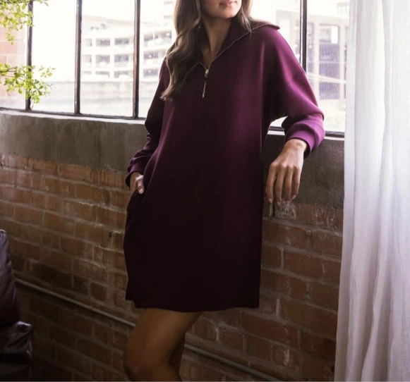 P.Cill Butter Modal Long Sleeve Zip Front Dress in Port