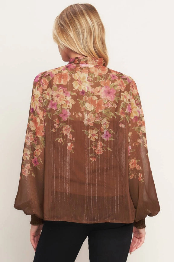 Tie Front Floral Blouse in Coco