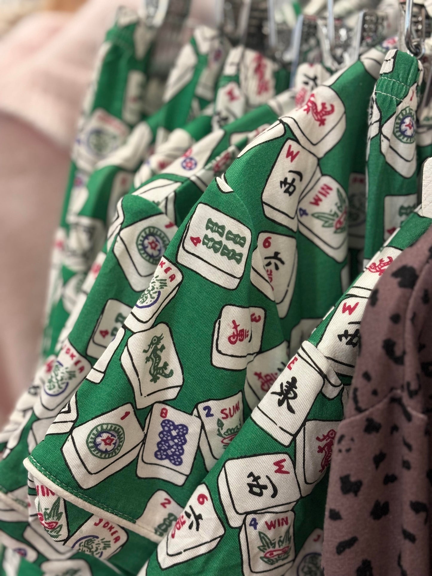 Short Sleeve Buttondown Pajamas with Shorts in Green Mahj