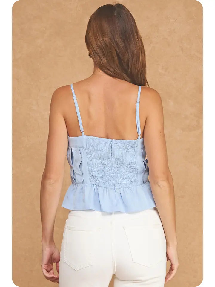 Wavy Detailed Slight Peplum Cami in Powder Blue