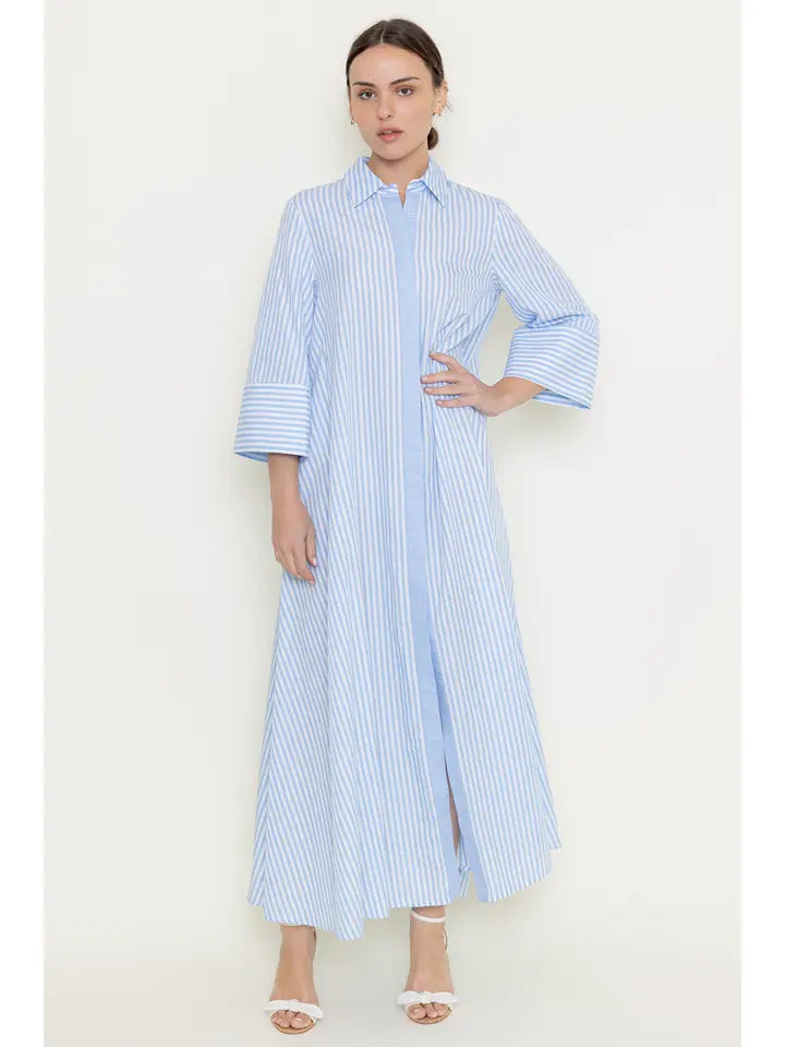 Flowy Striped Buttondown Dress in Powder Blue