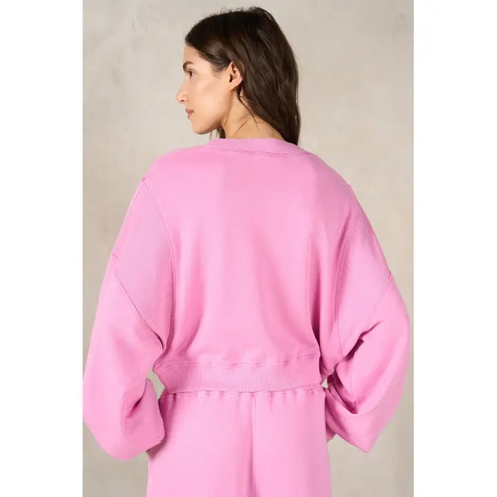 Flare Legged Cropped Sweatshirt Set in Pink