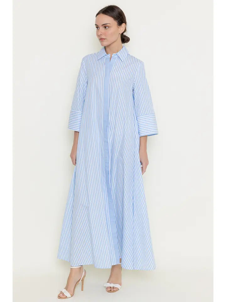 Flowy Striped Buttondown Dress in Powder Blue