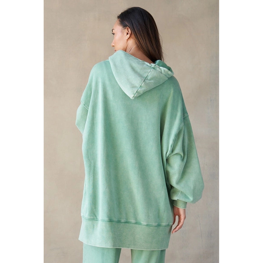 Mineral Washed Oversized Hi-Lo Hoodie in Sage Green
