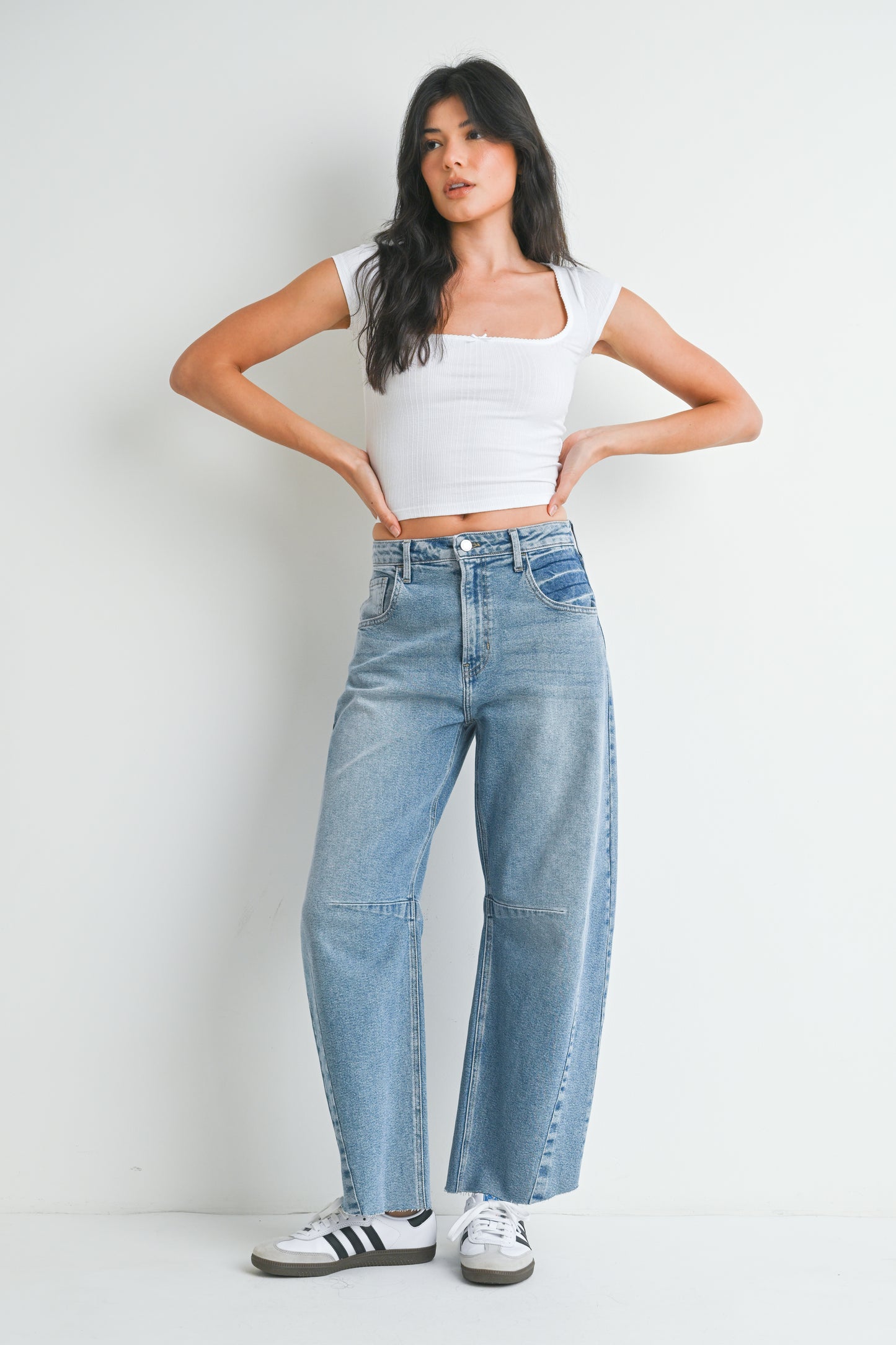 Just Black Denim Barrel with Seam Denim in Light Denim