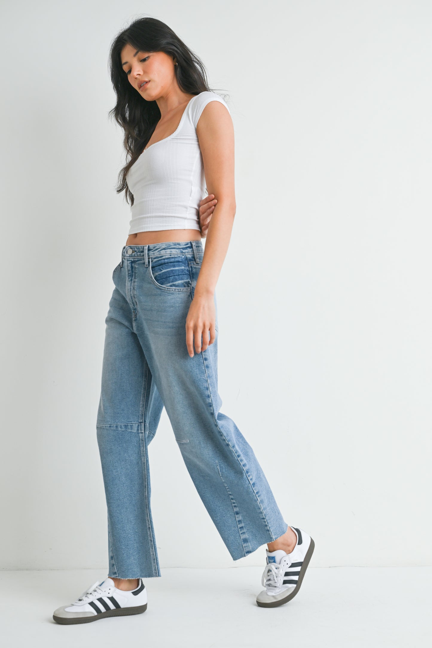 Just Black Denim Barrel with Seam Denim in Light Denim