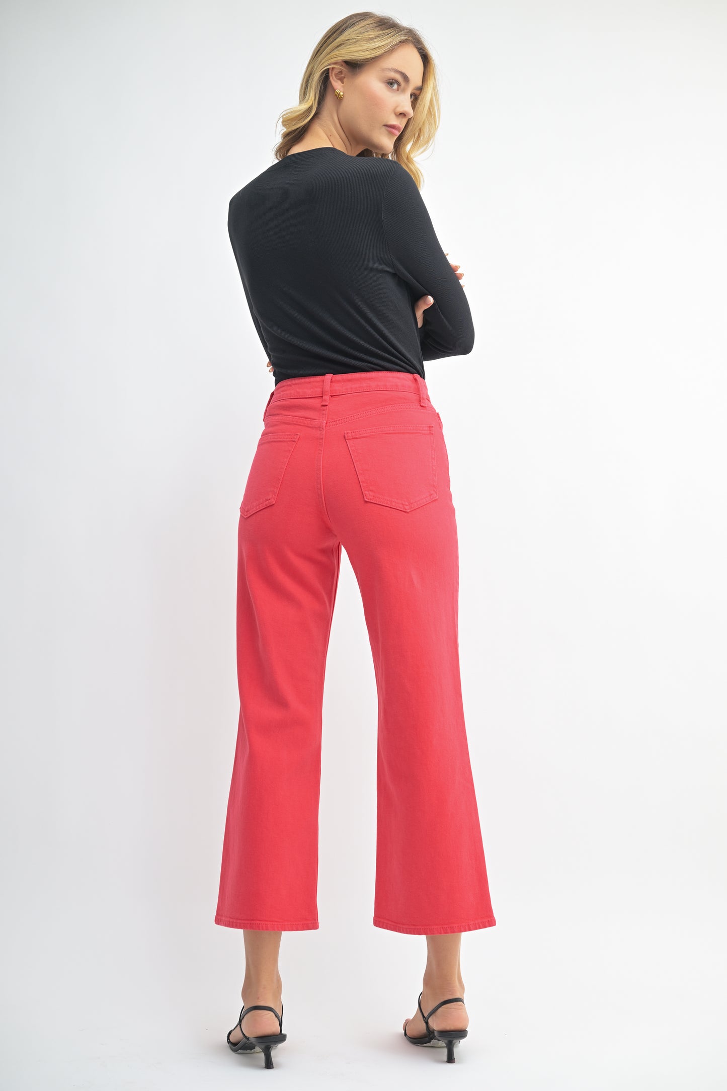Just Black Denim Slim Wide Leg Pants in Red