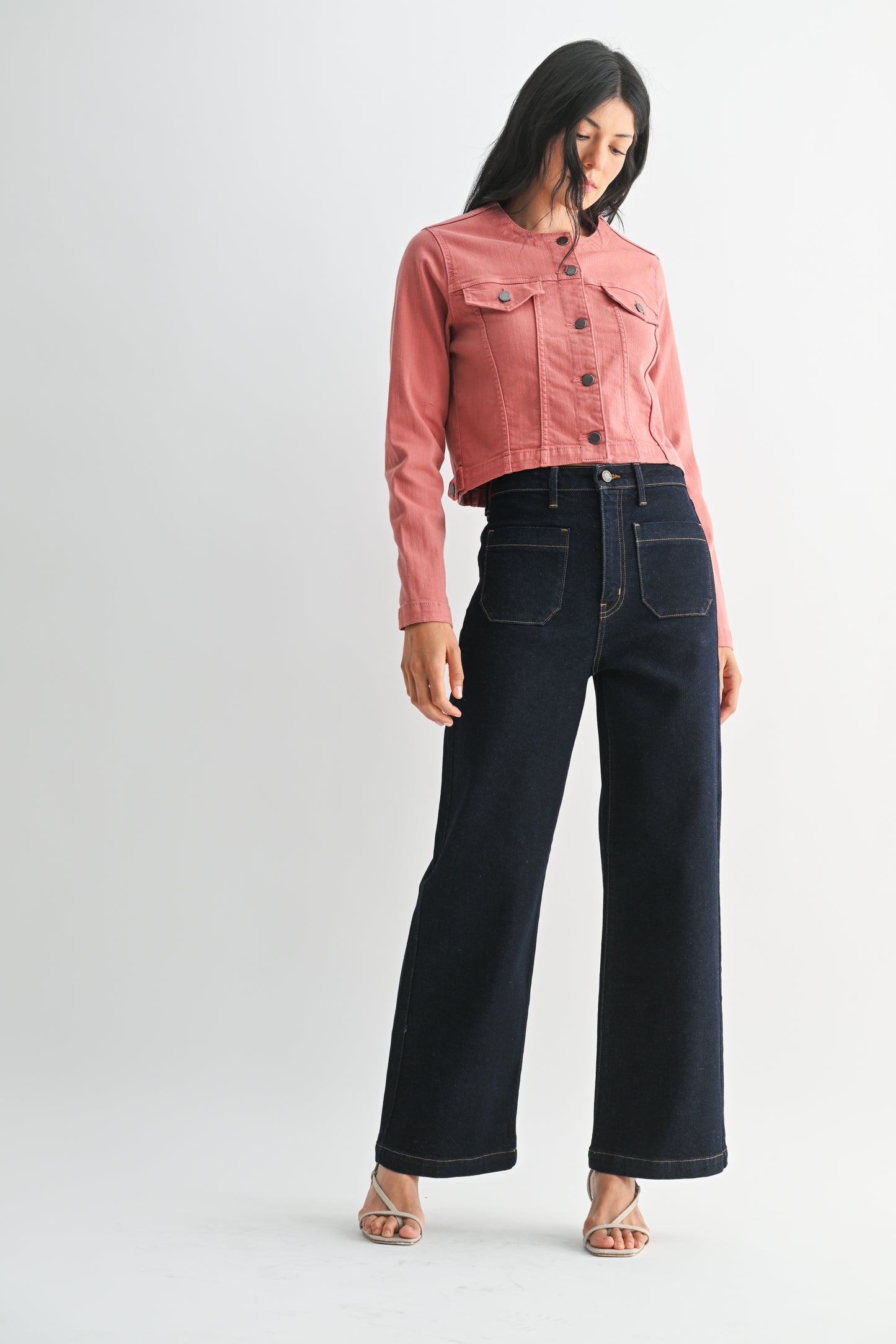 Just Black Denim Patch Pocket Wide Leg in Super Dark Wash