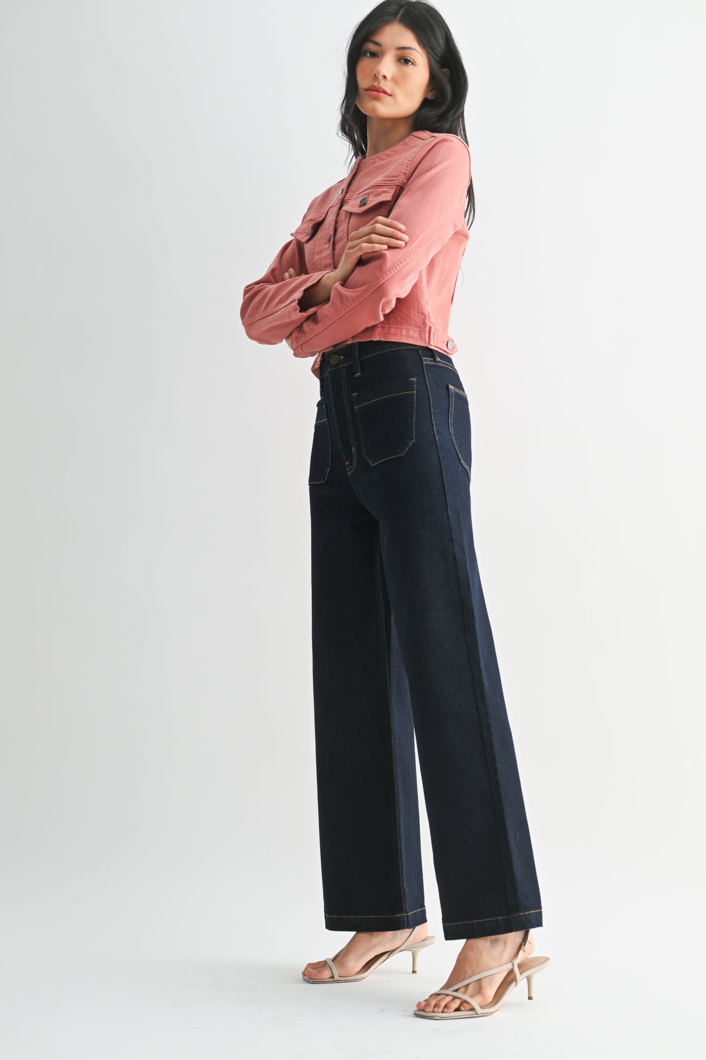 Just Black Denim Patch Pocket Wide Leg in Super Dark Wash