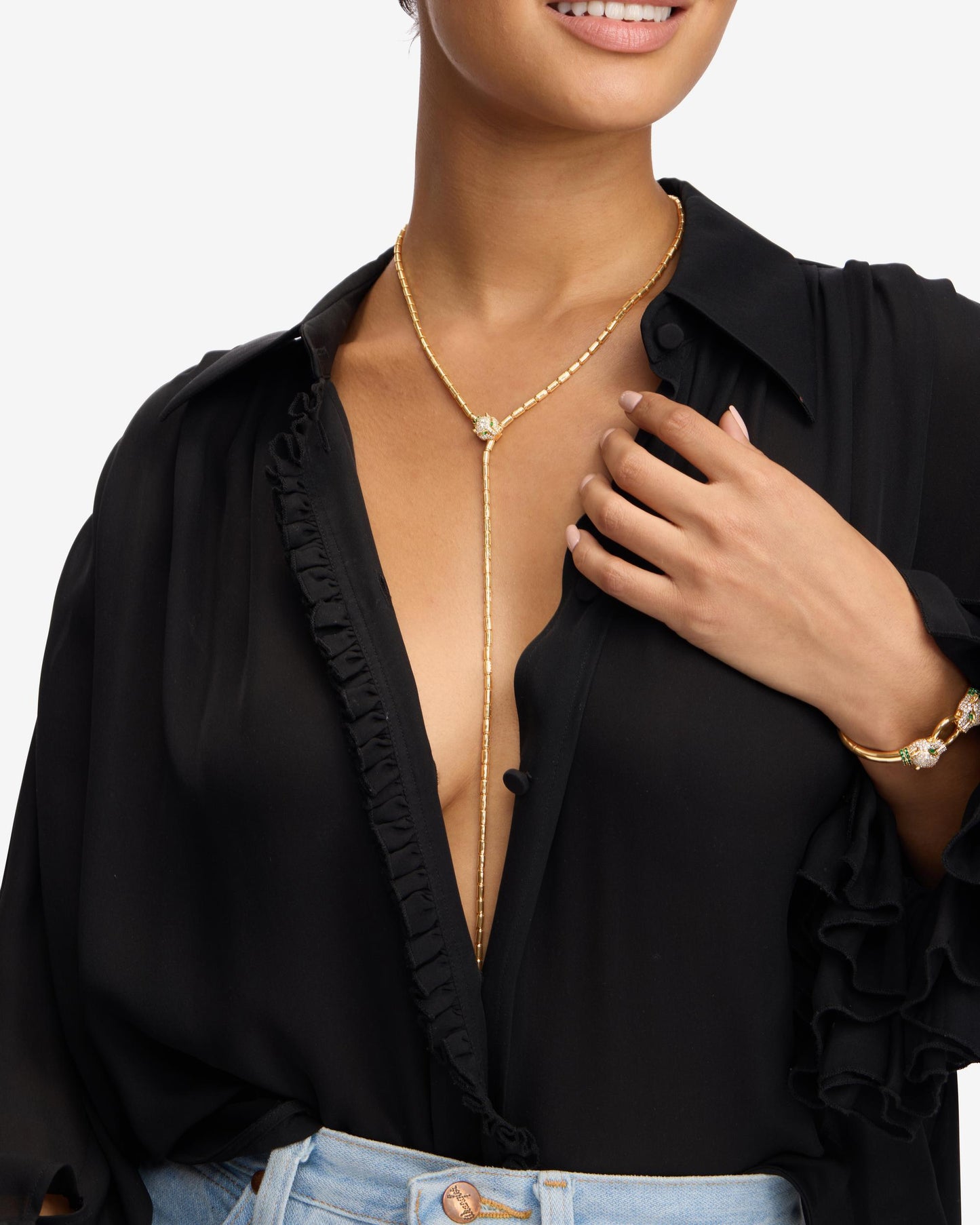 Melinda Maria Jaguar Bolo Lariat Necklace in Gold