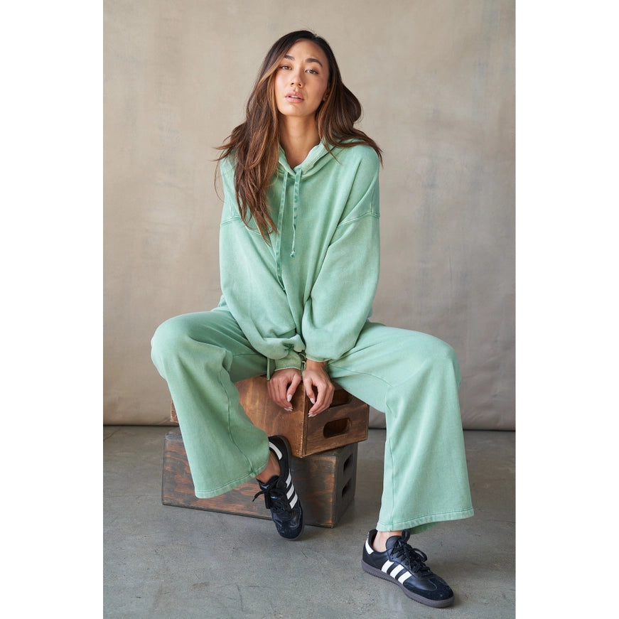 Mineral Washed Oversized Hi-Lo Hoodie in Sage Green